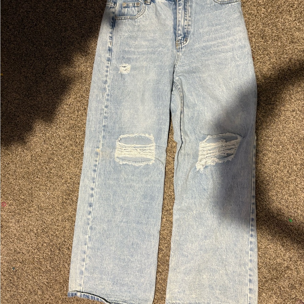 Light Blue Distressed Wide Leg Jeans